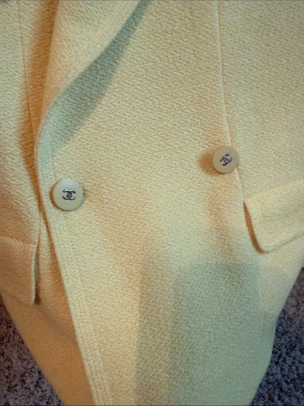 CHANEL Boutique Pale Yellow Boucle Tweed Blazer